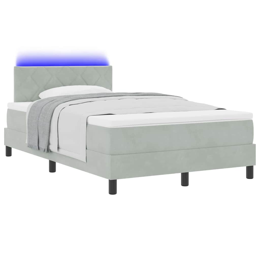 LED Box Spring Krevet Svijetlo siva 120 x 200 cm Baršun