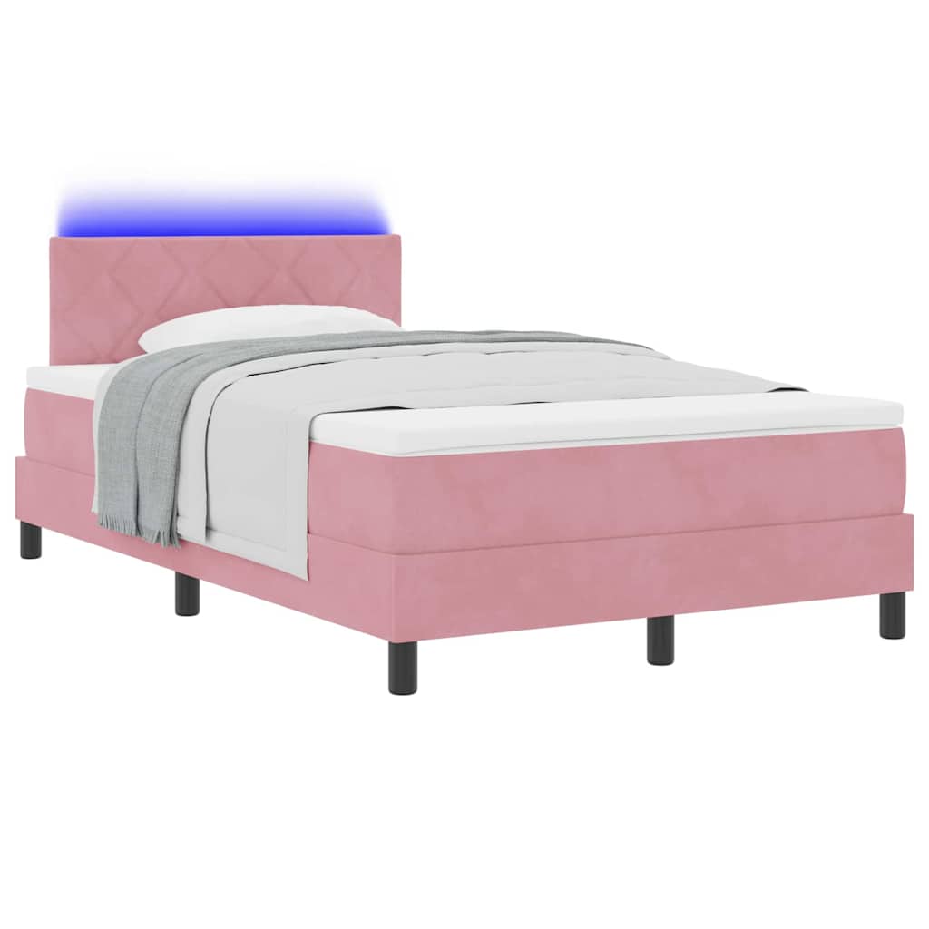 LED Box Spring Krevet Ružičasta 120 x 200 cm Baršun