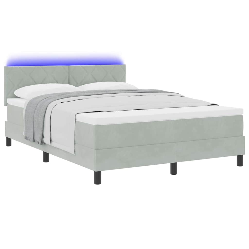 LED Box Spring Krevet Svijetlo siva 140 x 190 cm Baršun