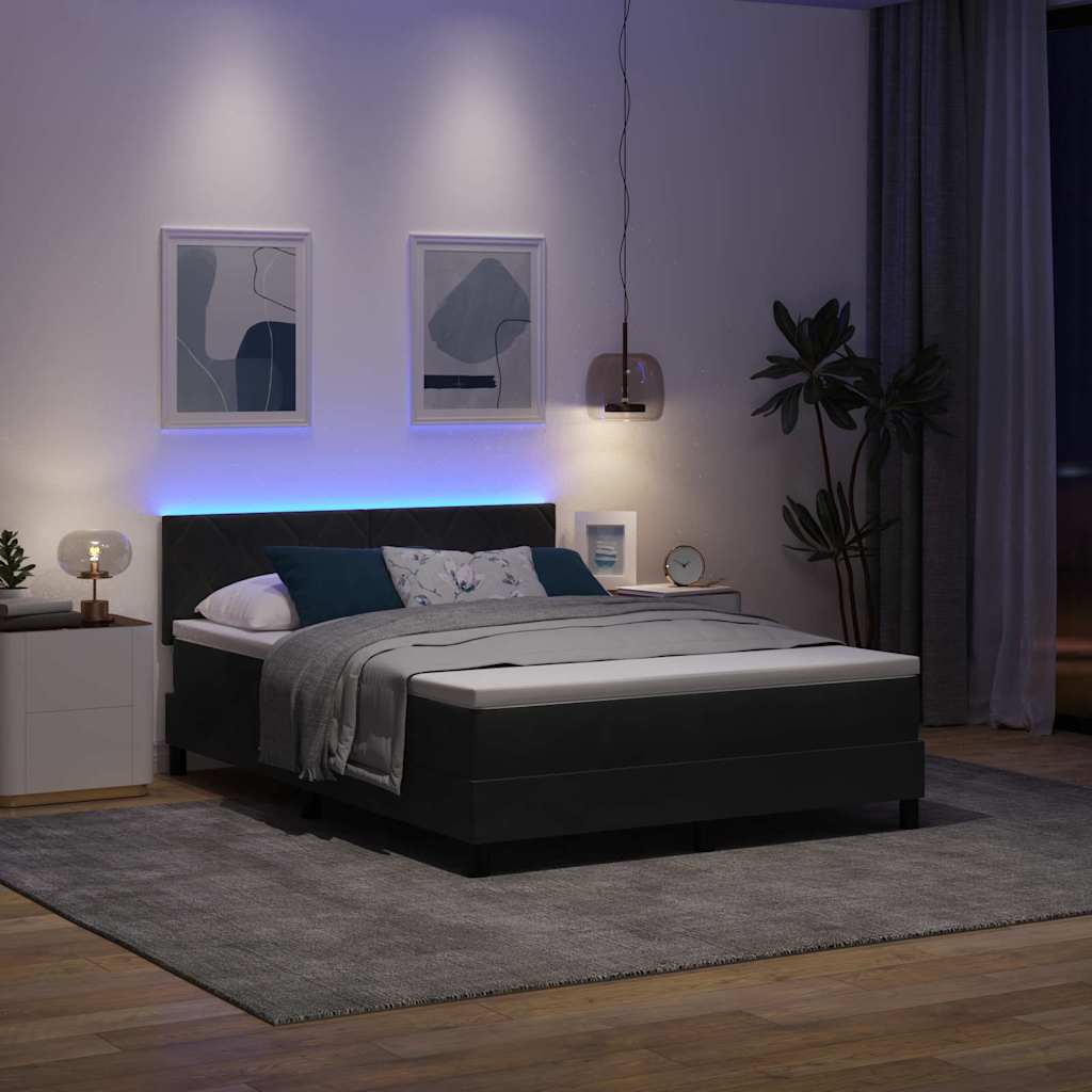 LED Box Spring Krevet s LED trakama Crna 140 x 190 cm Baršun