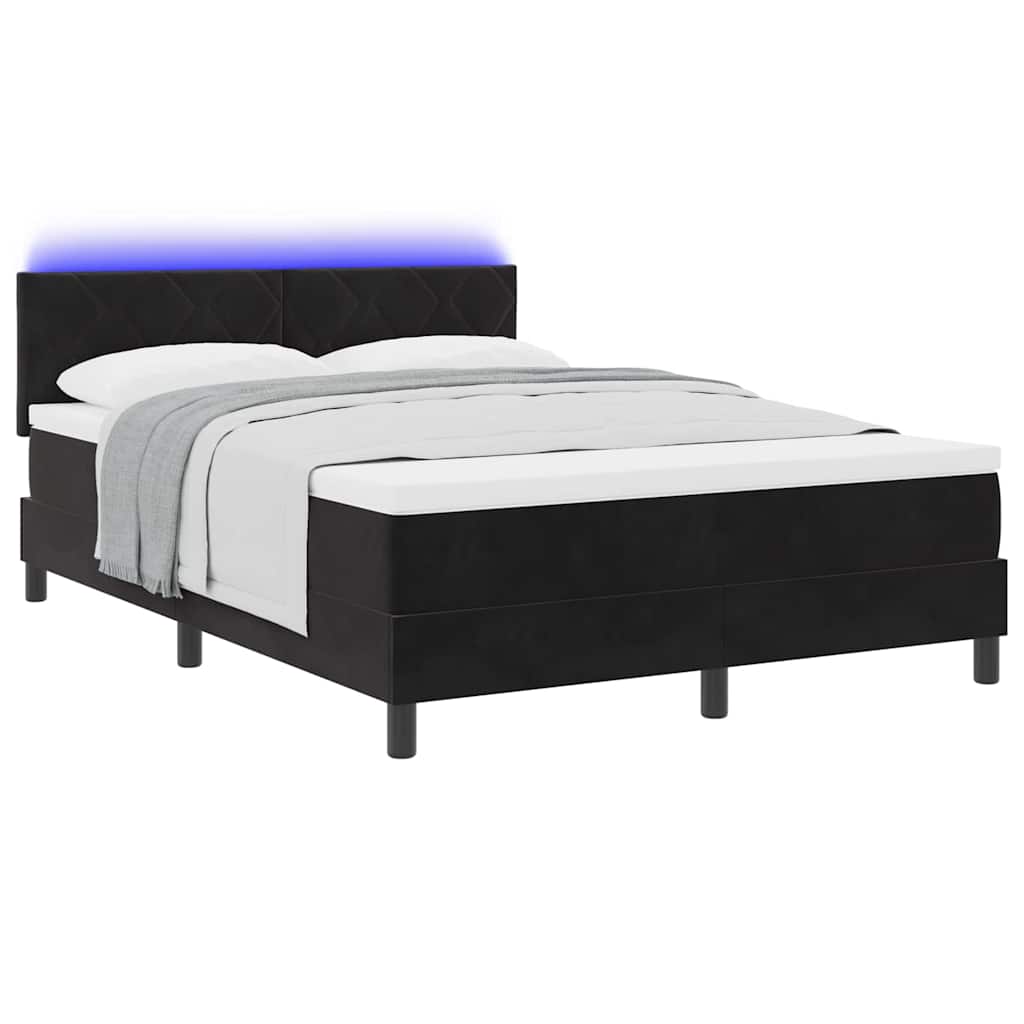 LED Box Spring Krevet s madracem Crna 140 x 190 cm Baršun