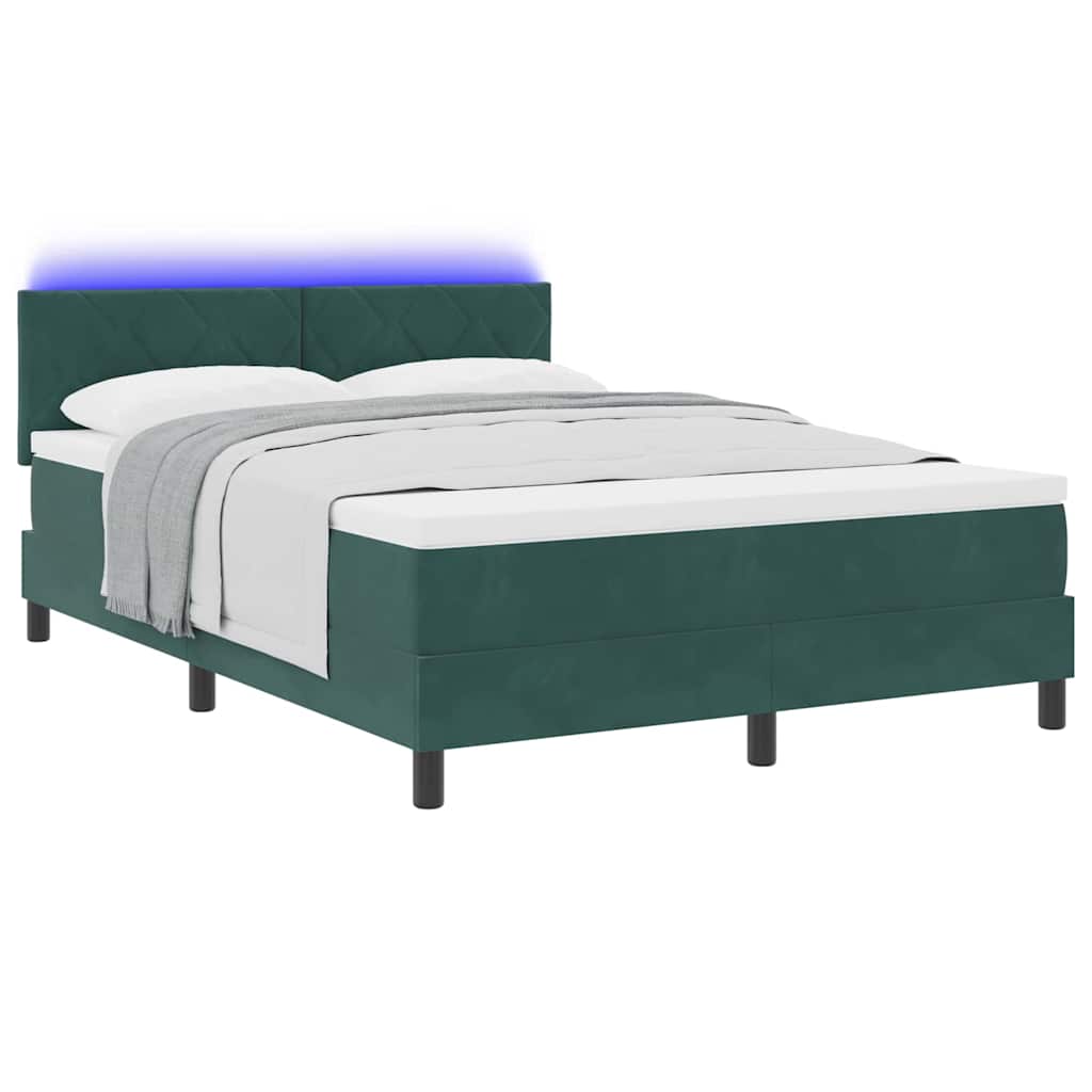 LED Box Spring Krevet Tamnozelena 140 x 190 cm Baršun