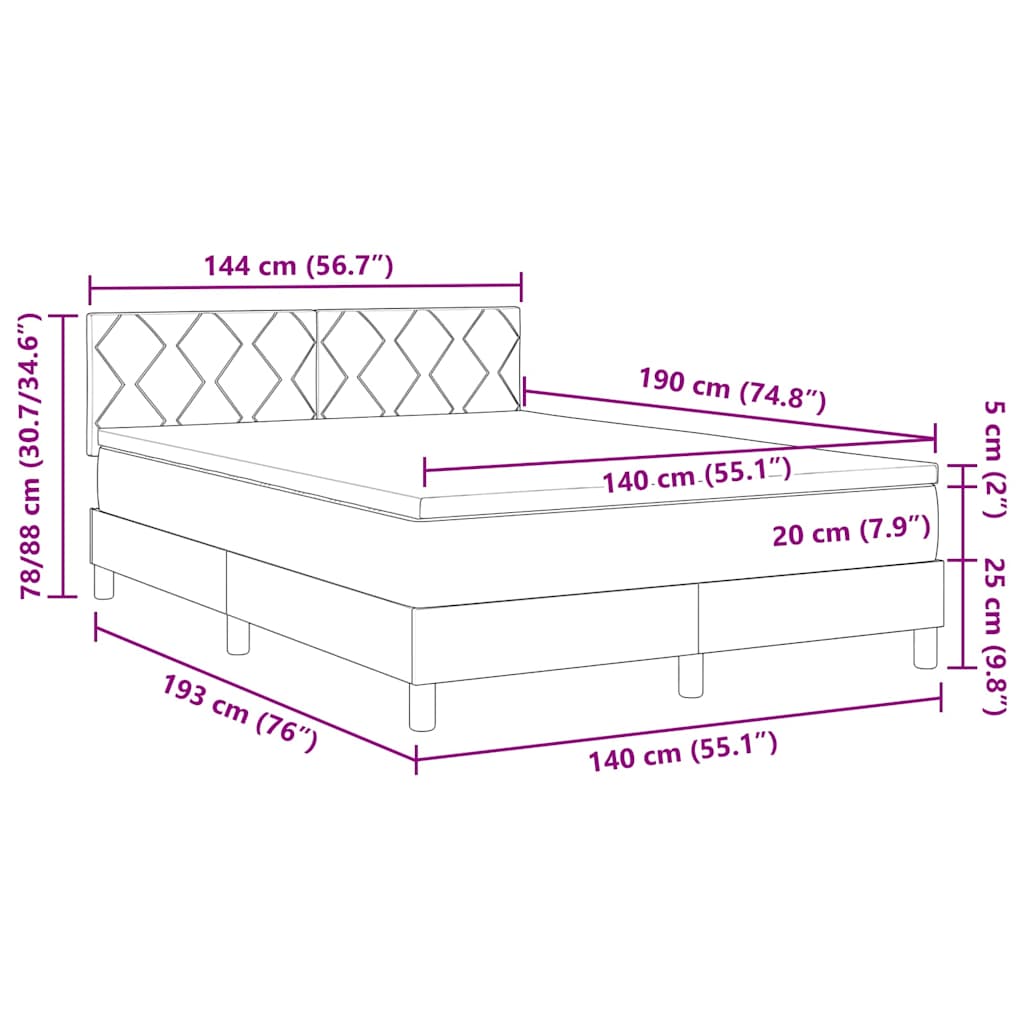 LED Box Spring Krevet Tamnozelena 140 x 190 cm Baršun