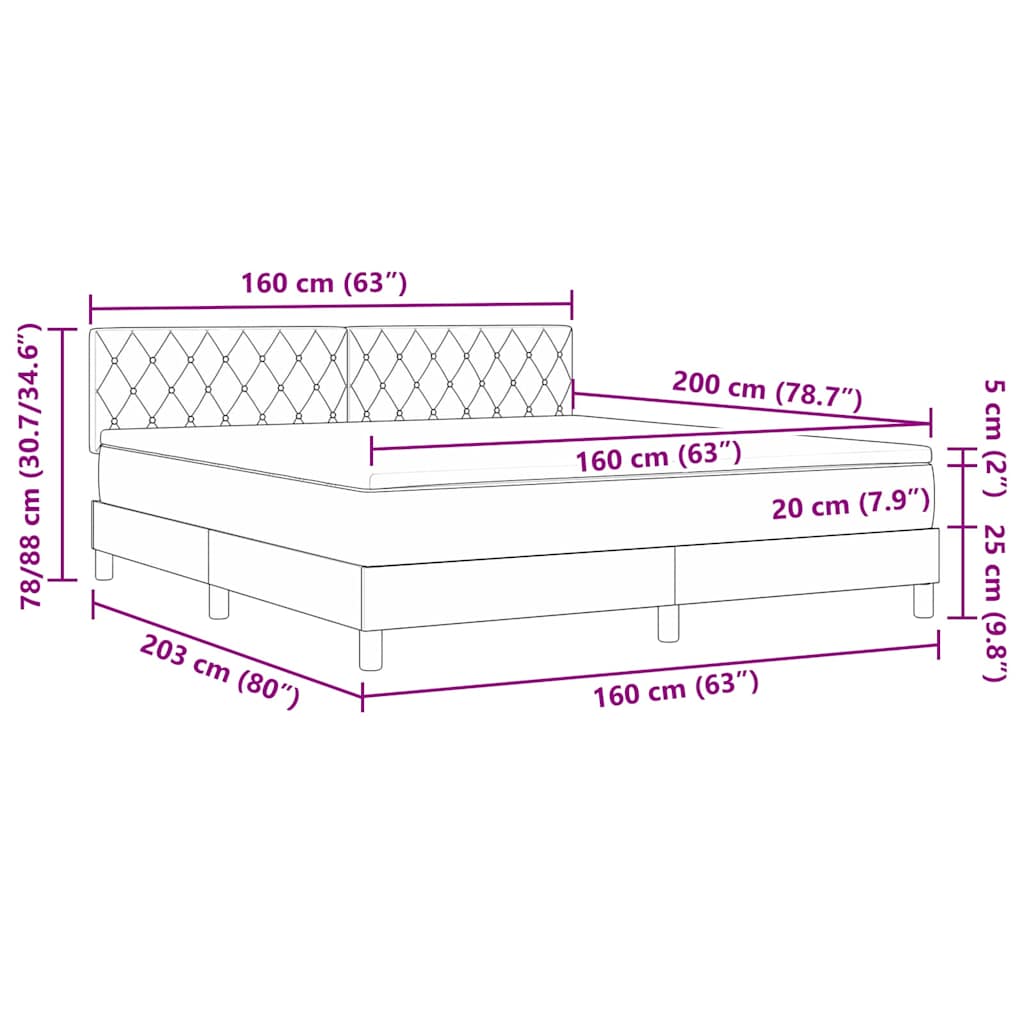 LED Box Spring Krevet Tamno siva 160 x 200 cm Baršun