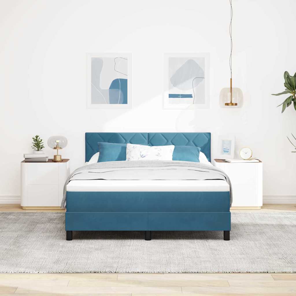 LED Box Spring Krevet Tamno plava 160 x 200 cm Baršun