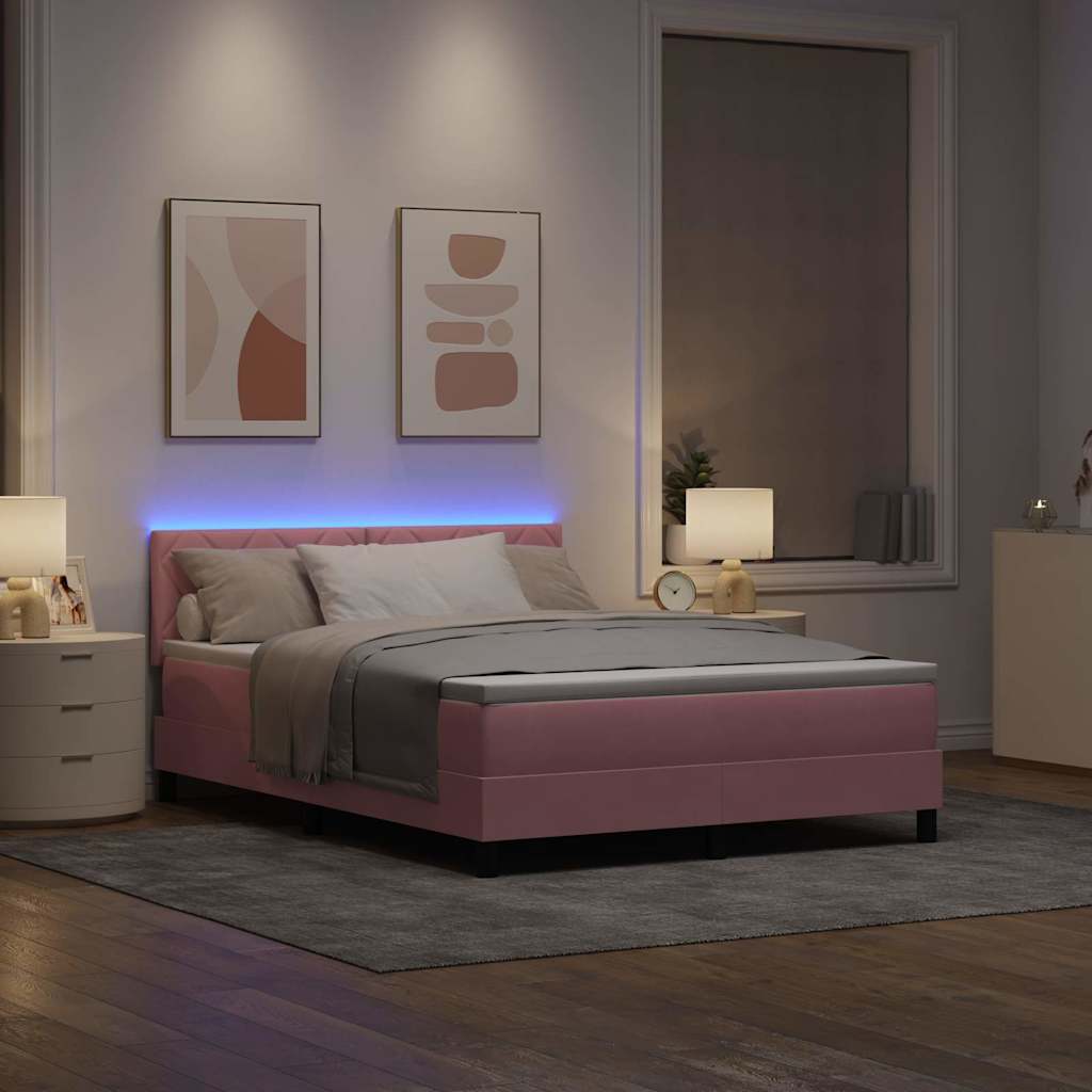 LED Box Spring Krevet s madracem Ružičasta 160 x 200 cm Baršun