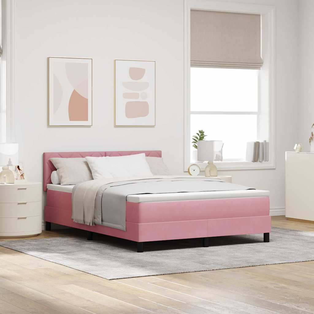 LED Box Spring Krevet s madracem Ružičasta 160 x 200 cm Baršun