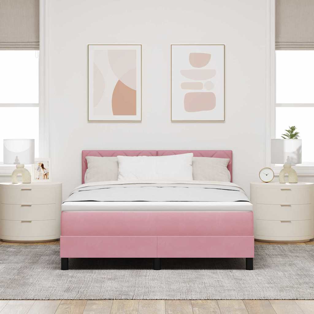 LED Box Spring Krevet s madracem Ružičasta 160 x 200 cm Baršun