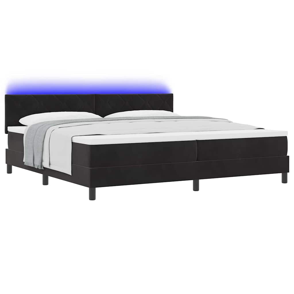 LED Box Spring Krevet s LED trakama Crna 200 x 200 cm Baršun