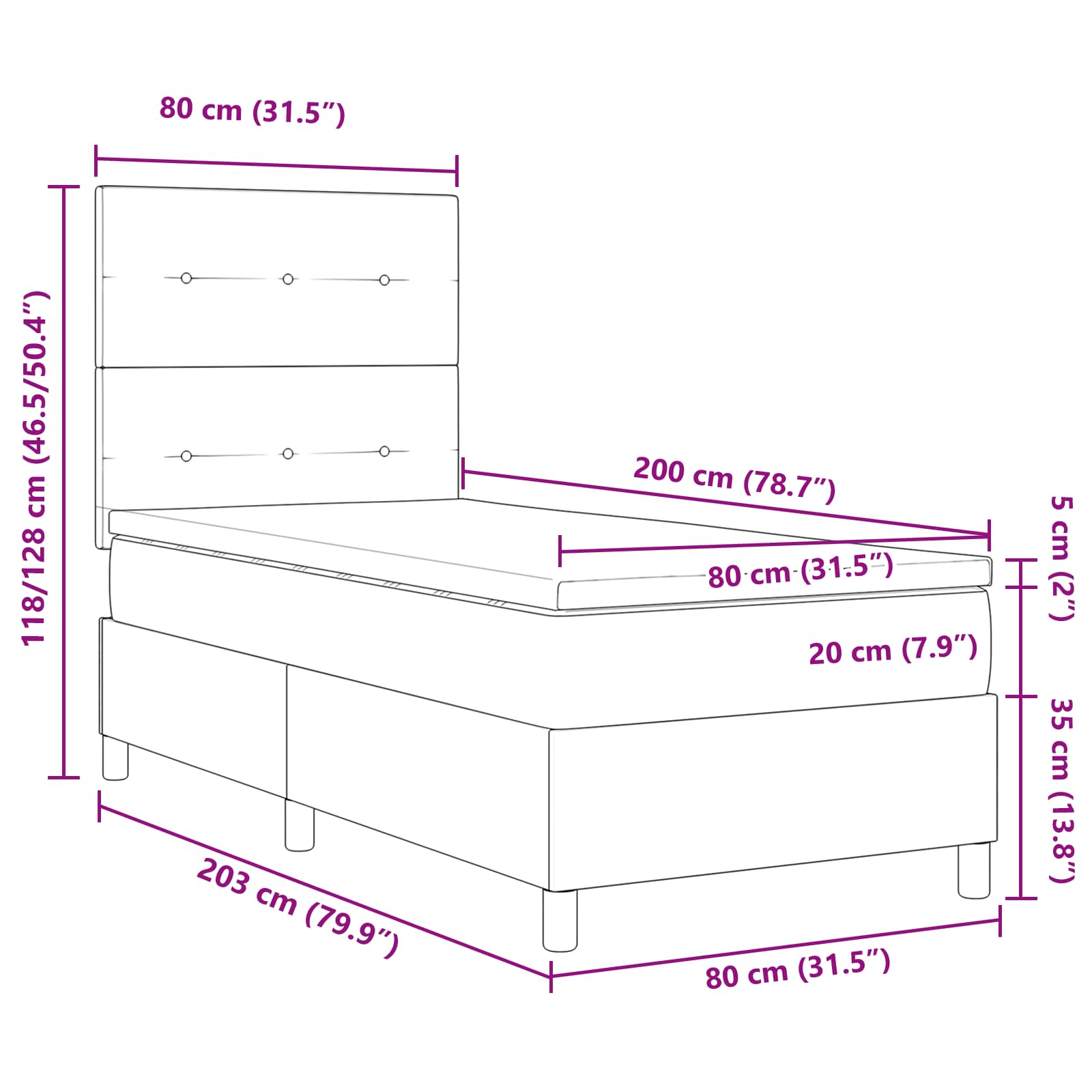 Krevet s opruga kutije s madracem Krema 80 x 200 cm tkanina