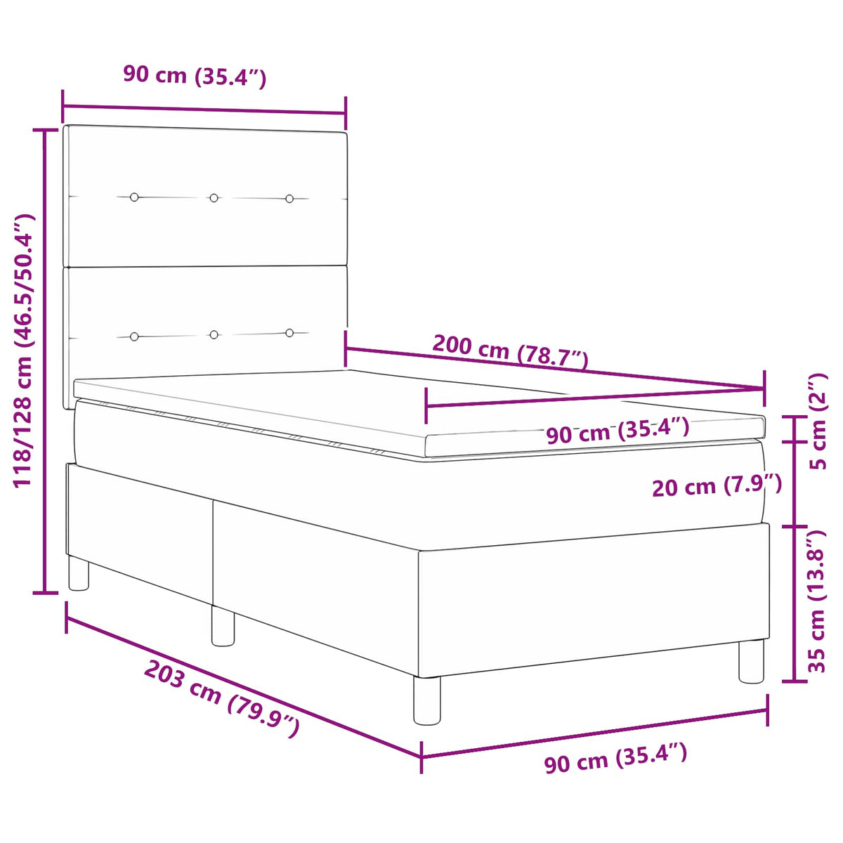 Krevet s opruga kutije s LED trakama Crna 90 x 200 cm tkanina