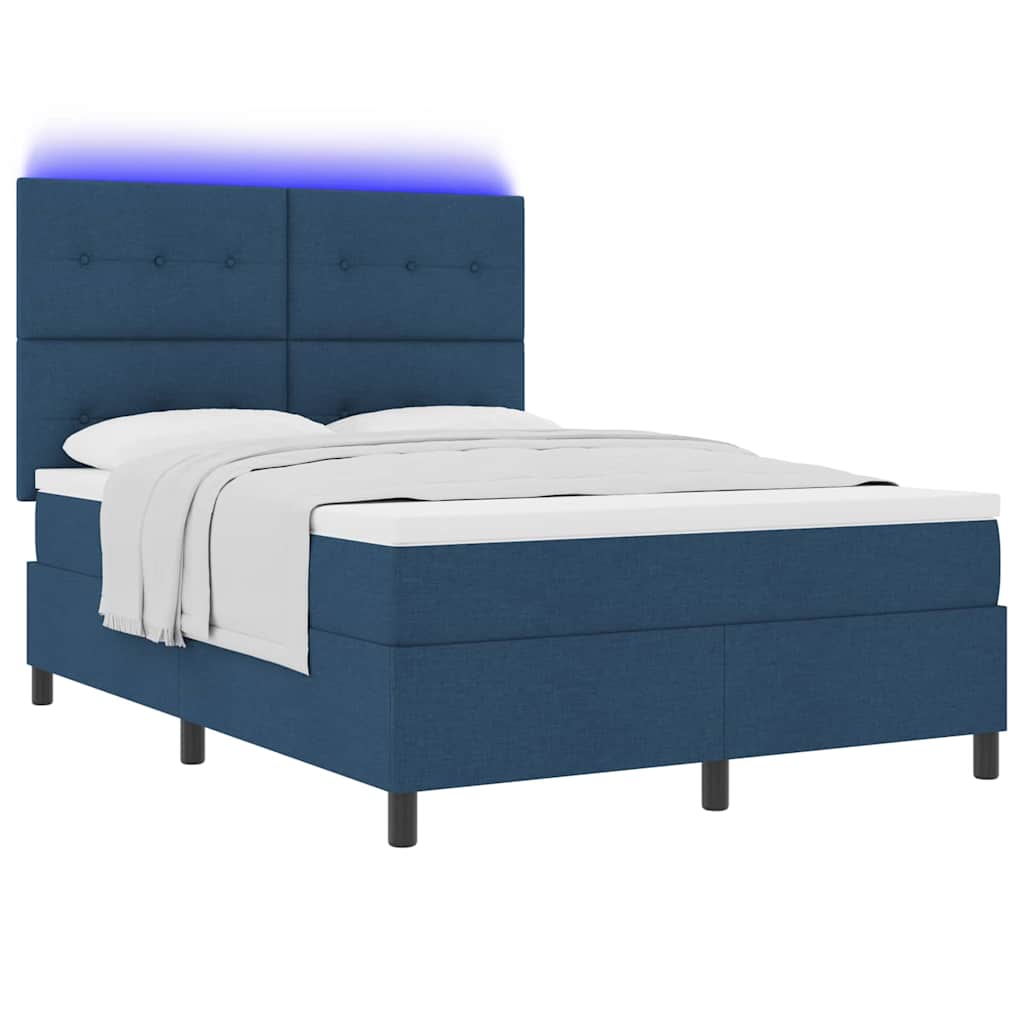 Krevet s opruga kutije s LED trakama Plava 140 x 190 cm tkanina