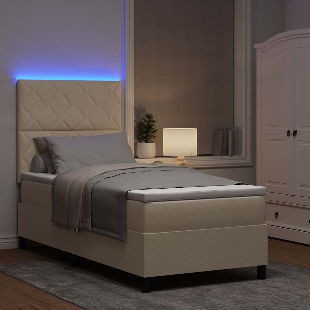 Krevet s opruga kutije s LED trakama Krema 90 x 190 cm tkanina