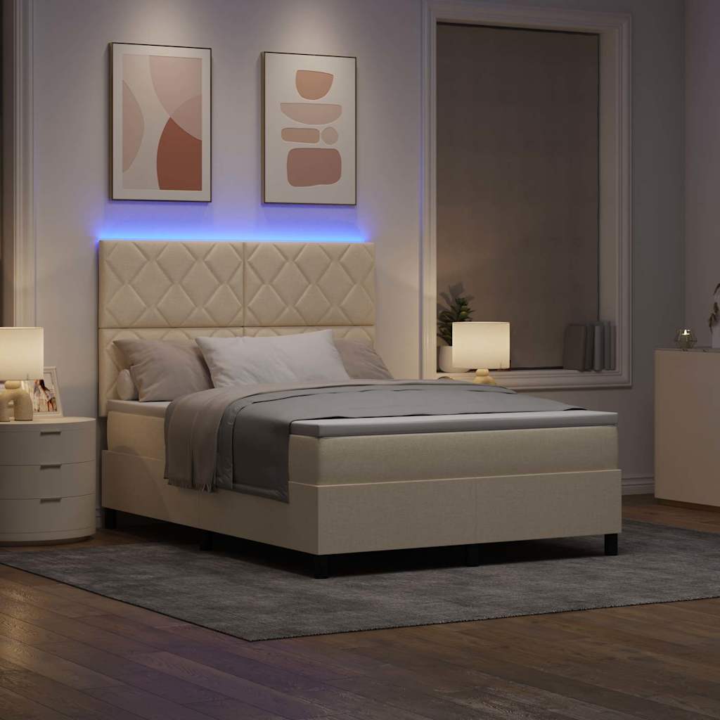 Krevet s opruga kutije s LED trakama Krema 140 x 200 cm tkanina