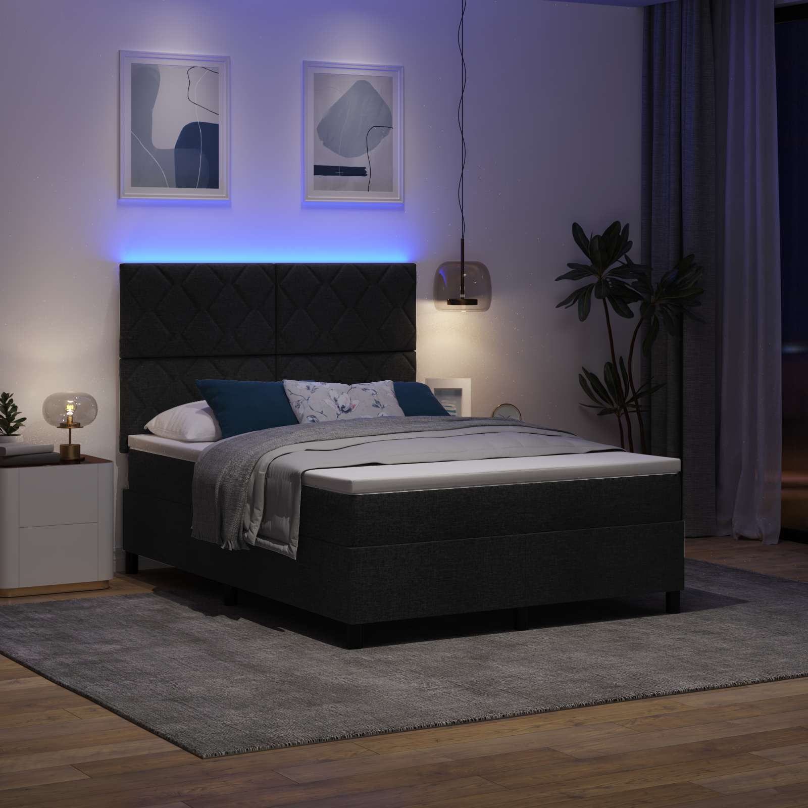 Krevet s opruga kutije s LED trakama Crna 160 x 200 cm tkanina