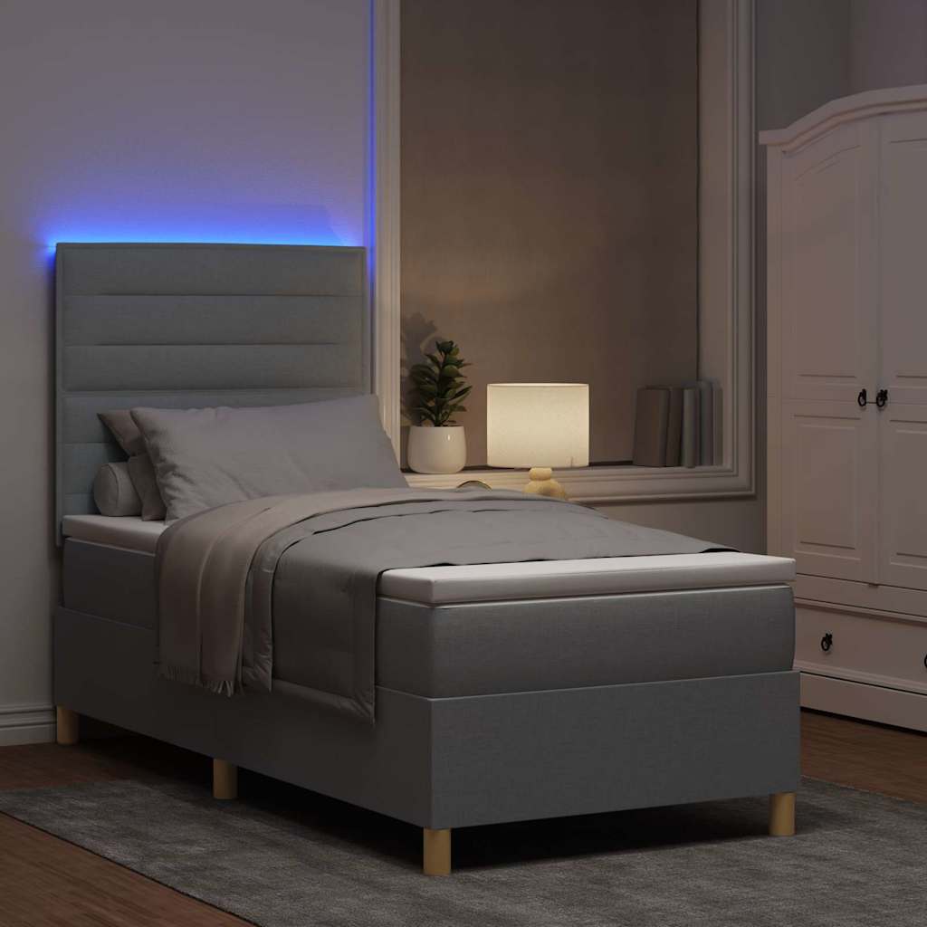 LED Box Spring Krevet Svijetlo siva 80 x 200 cm tkanina
