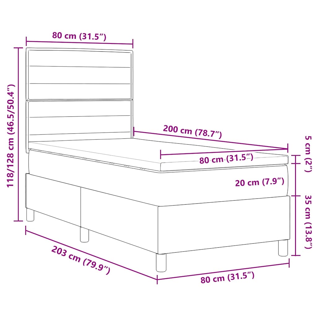 LED Box Spring Krevet Sivo-smeđa 80 x 200 cm tkanina
