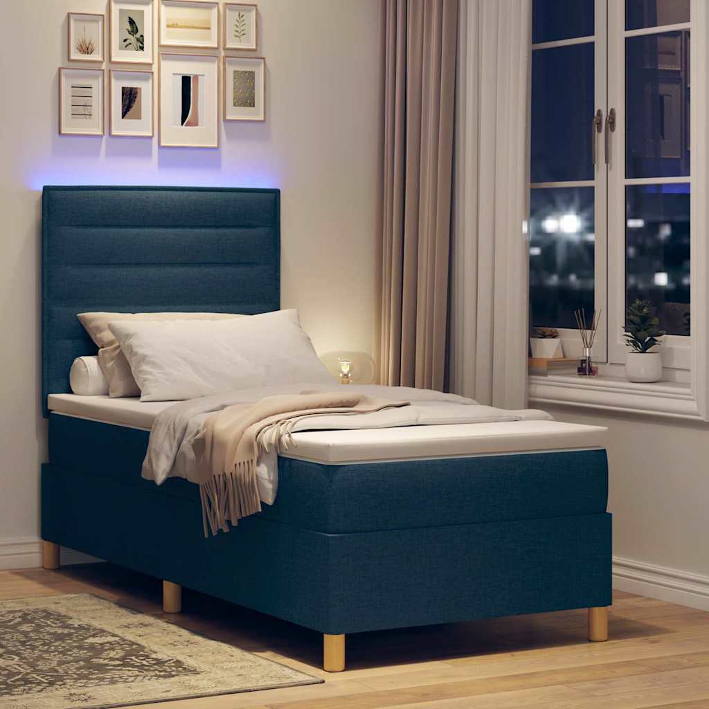 LED Box Spring Krevet s madracem Plava 80 x 200 cm tkanina