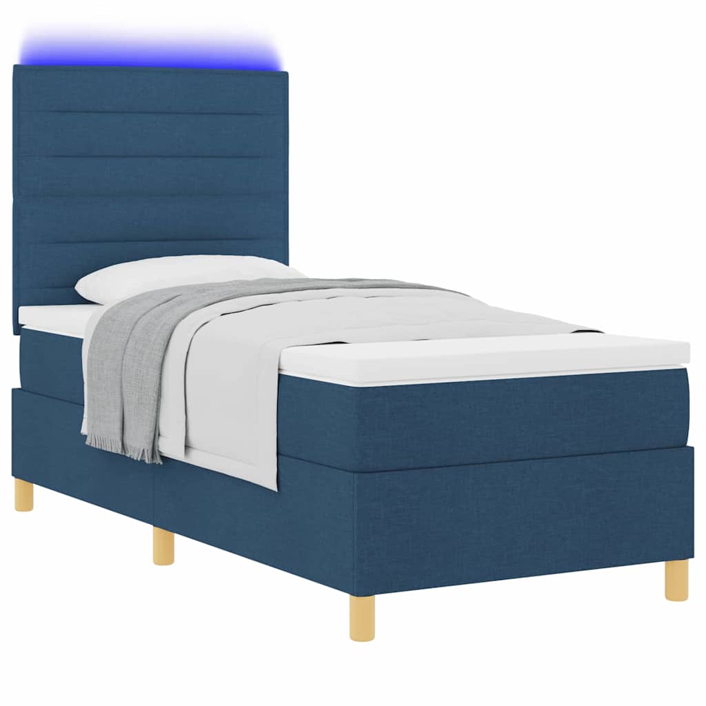 LED Box Spring Krevet s madracem Plava 80 x 200 cm tkanina