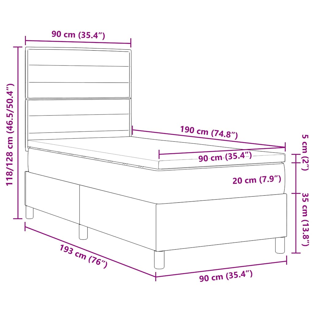 LED Box Spring Krevet s madracem Plava 90 x 190 cm tkanina
