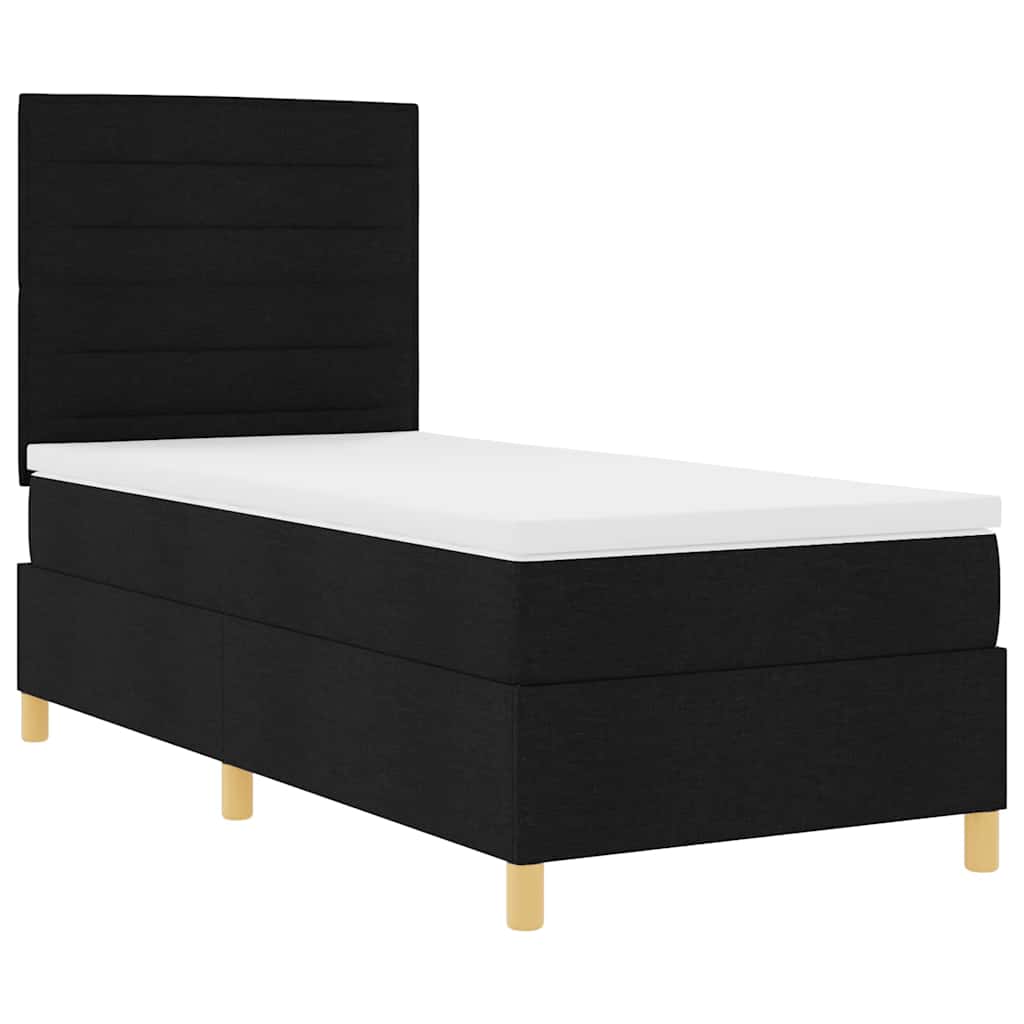 LED Box Spring Krevet s madracem Crna 90 x 200 cm tkanina