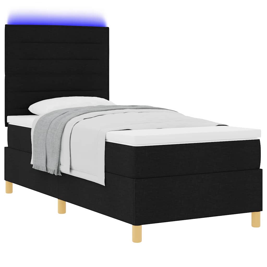 LED Box Spring Krevet s madracem Crna 90 x 200 cm tkanina
