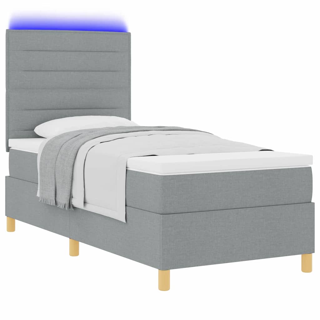 LED Box Spring Krevet Svijetlo siva 100 x 200 cm tkanina