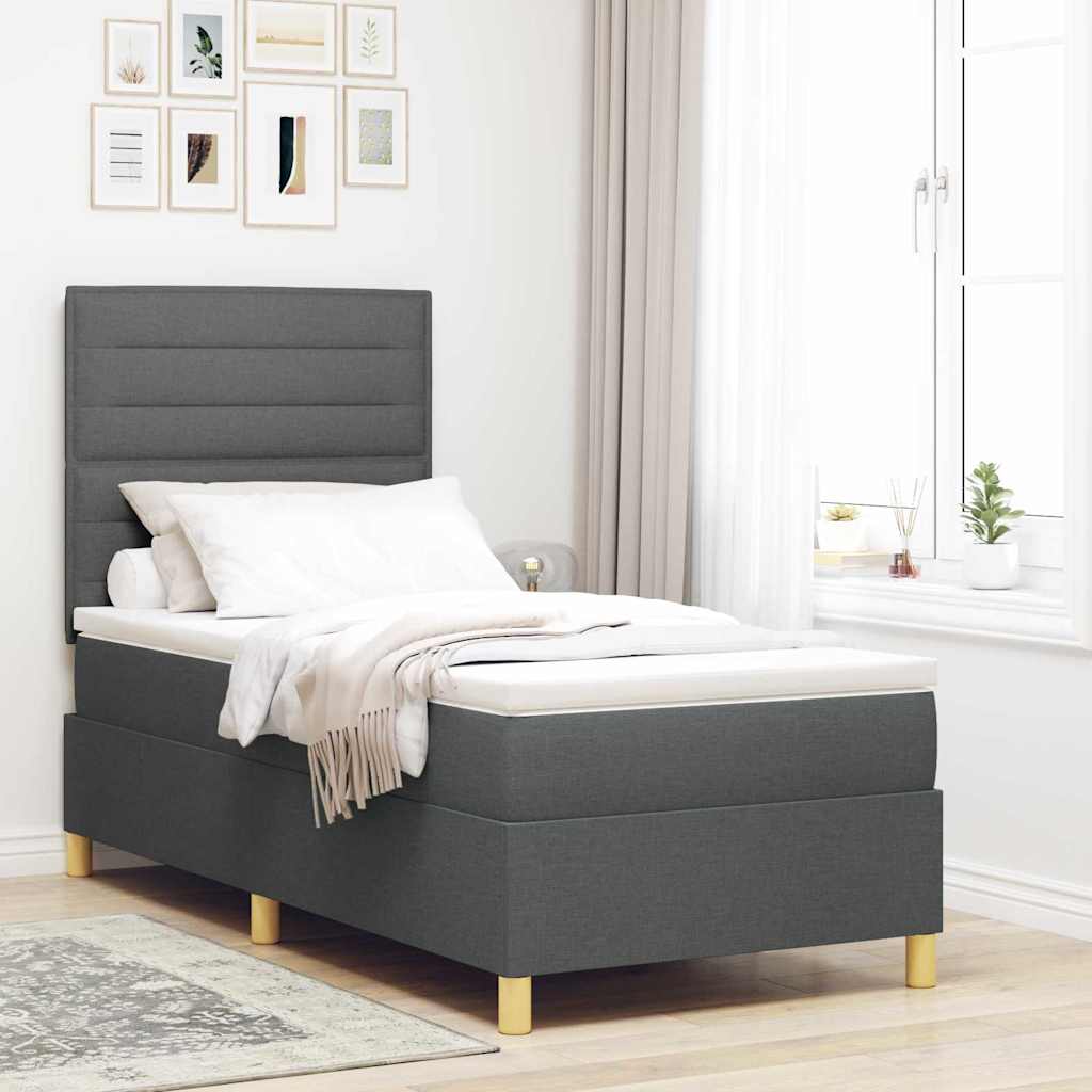 LED Box Spring Krevet Tamno siva 100 x 200 cm tkanina