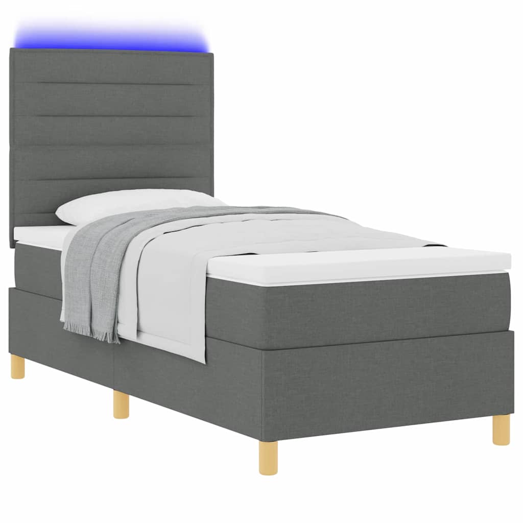 LED Box Spring Krevet Tamno siva 100 x 200 cm tkanina