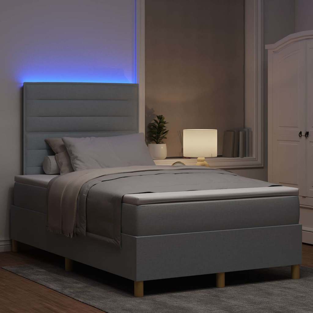 LED Box Spring Krevet Svijetlo siva 120 x 190 cm tkanina