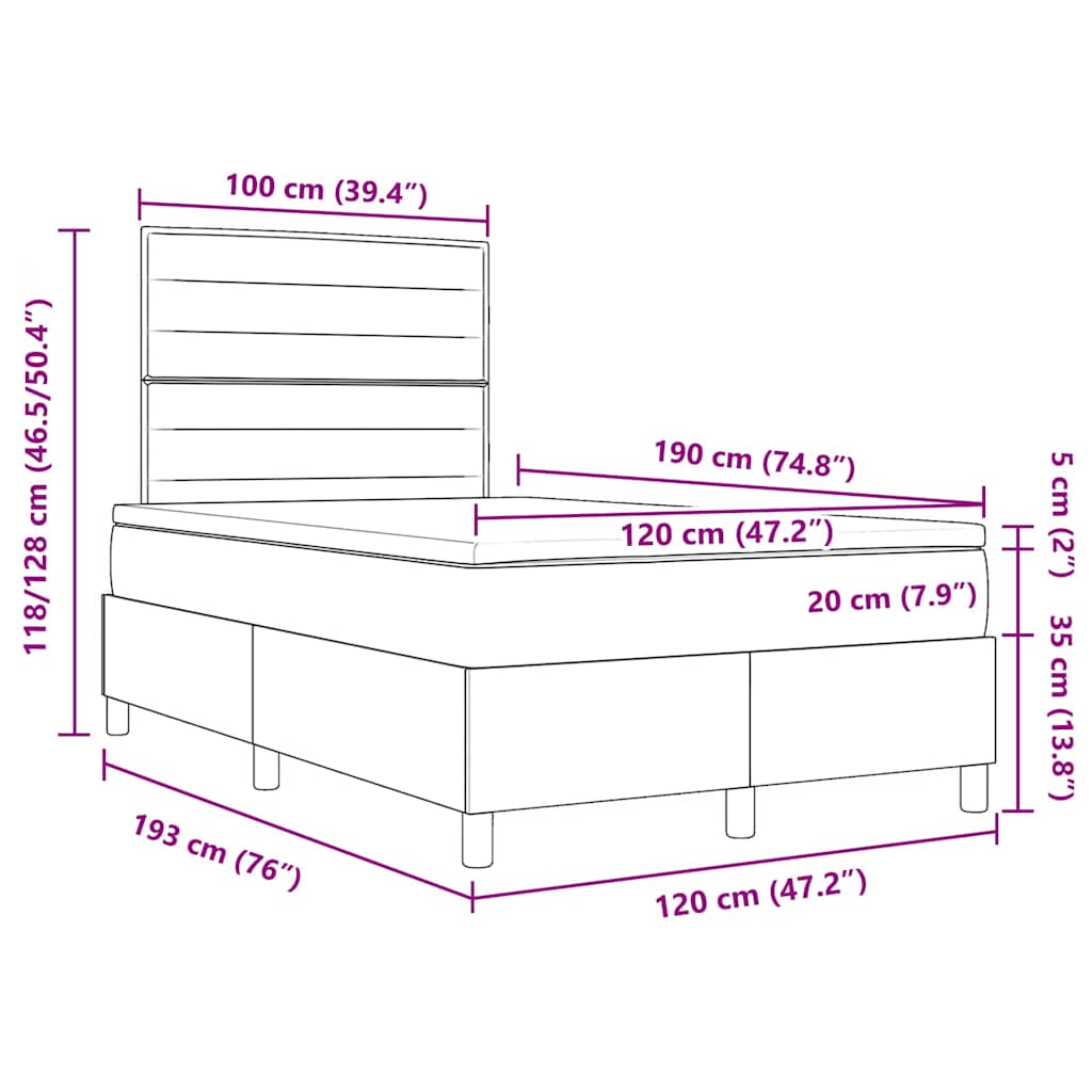 LED Box Spring Krevet Tamno siva 120 x 190 cm tkanina