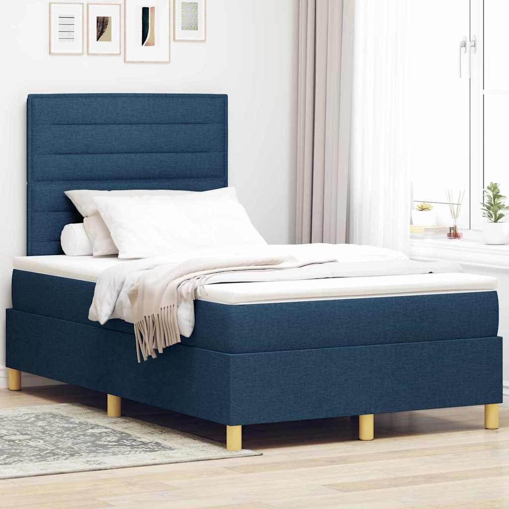 LED Box Spring Krevet s madracem Plava 120 x 200 cm tkanina