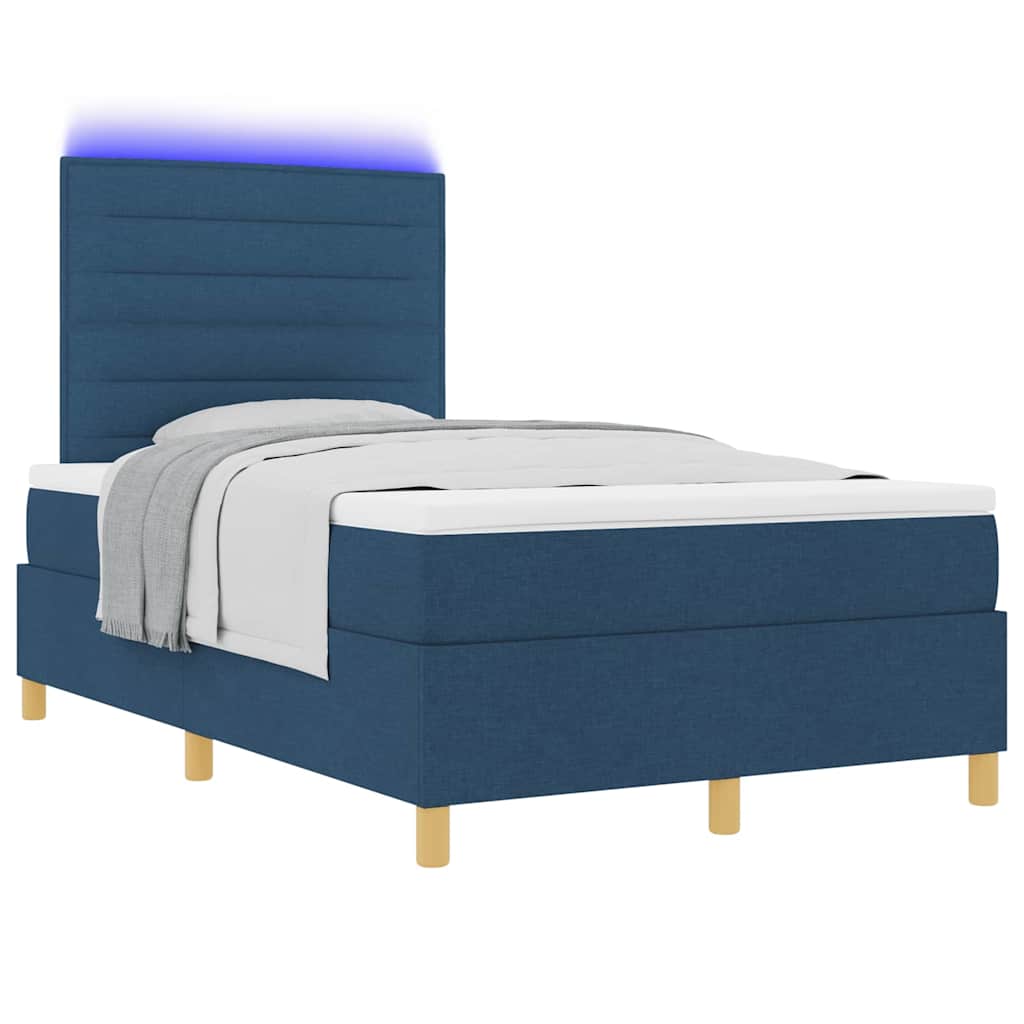 LED Box Spring Krevet s madracem Plava 120 x 200 cm tkanina