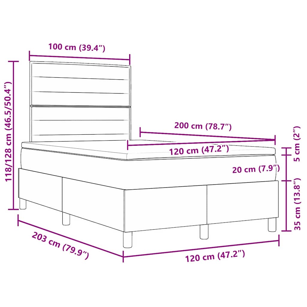 LED Box Spring Krevet s madracem Plava 120 x 200 cm tkanina
