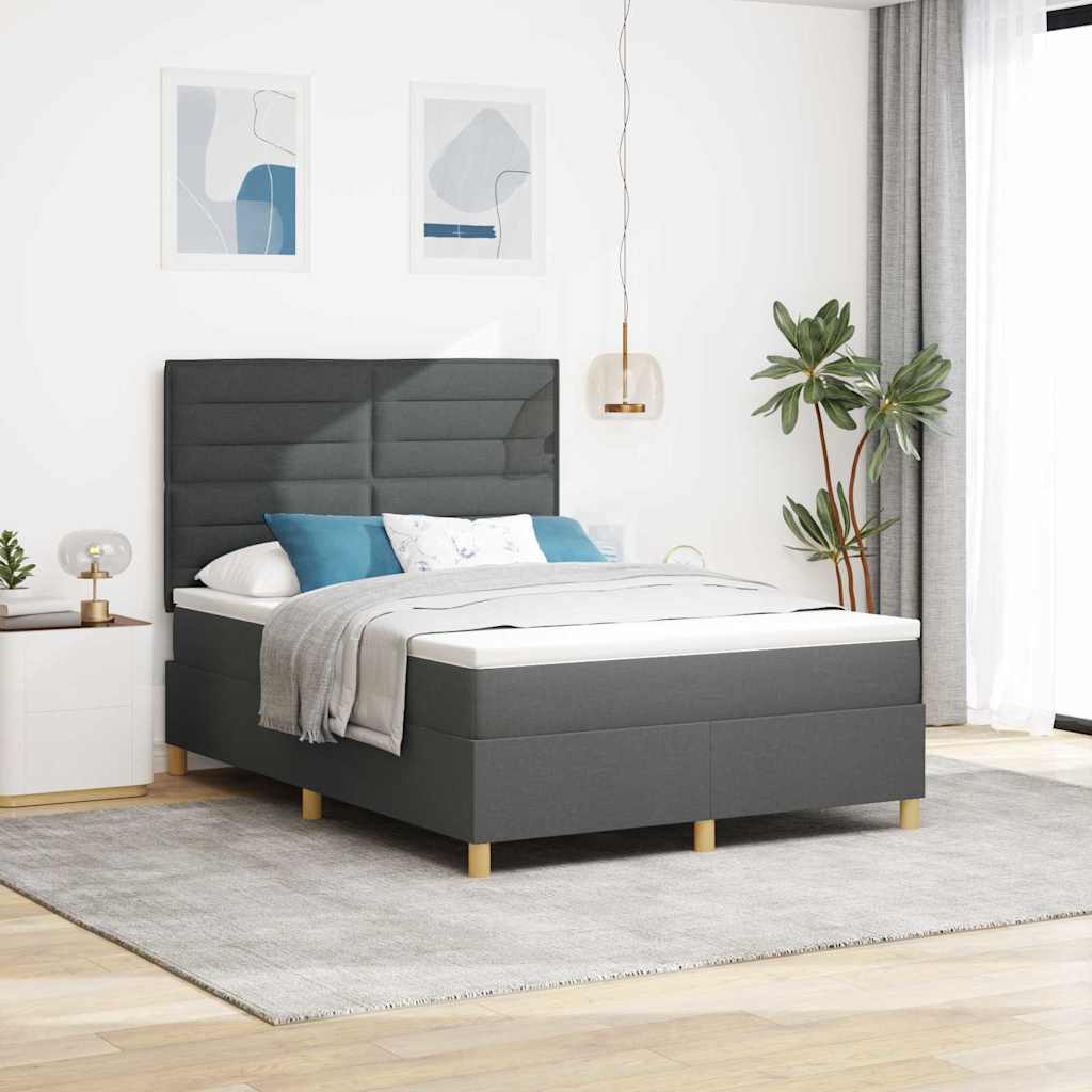 LED Box Spring Krevet Tamno siva 140 x 190 cm tkanina