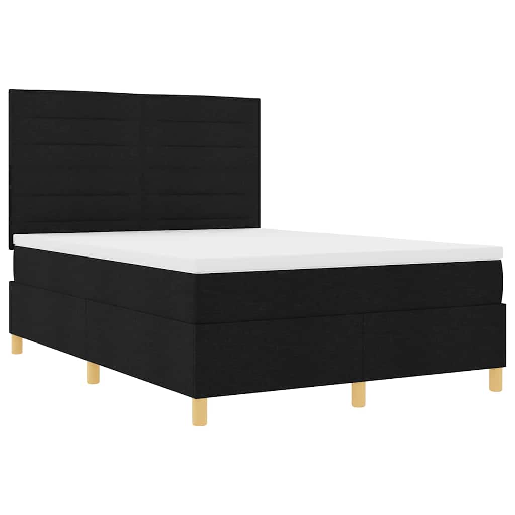 LED Box Spring Krevet s madracem Crna 140 x 190 cm tkanina