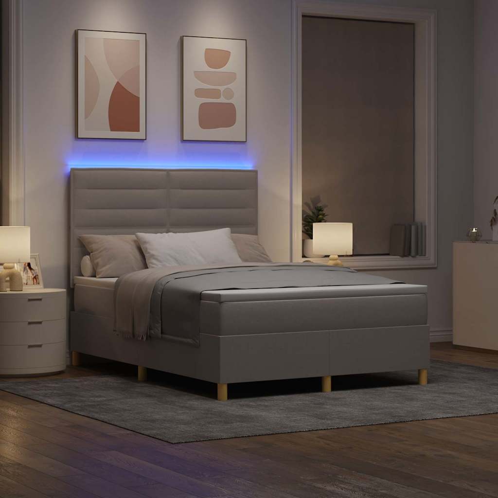 LED Box Spring Krevet Sivo-smeđa 140 x 190 cm tkanina