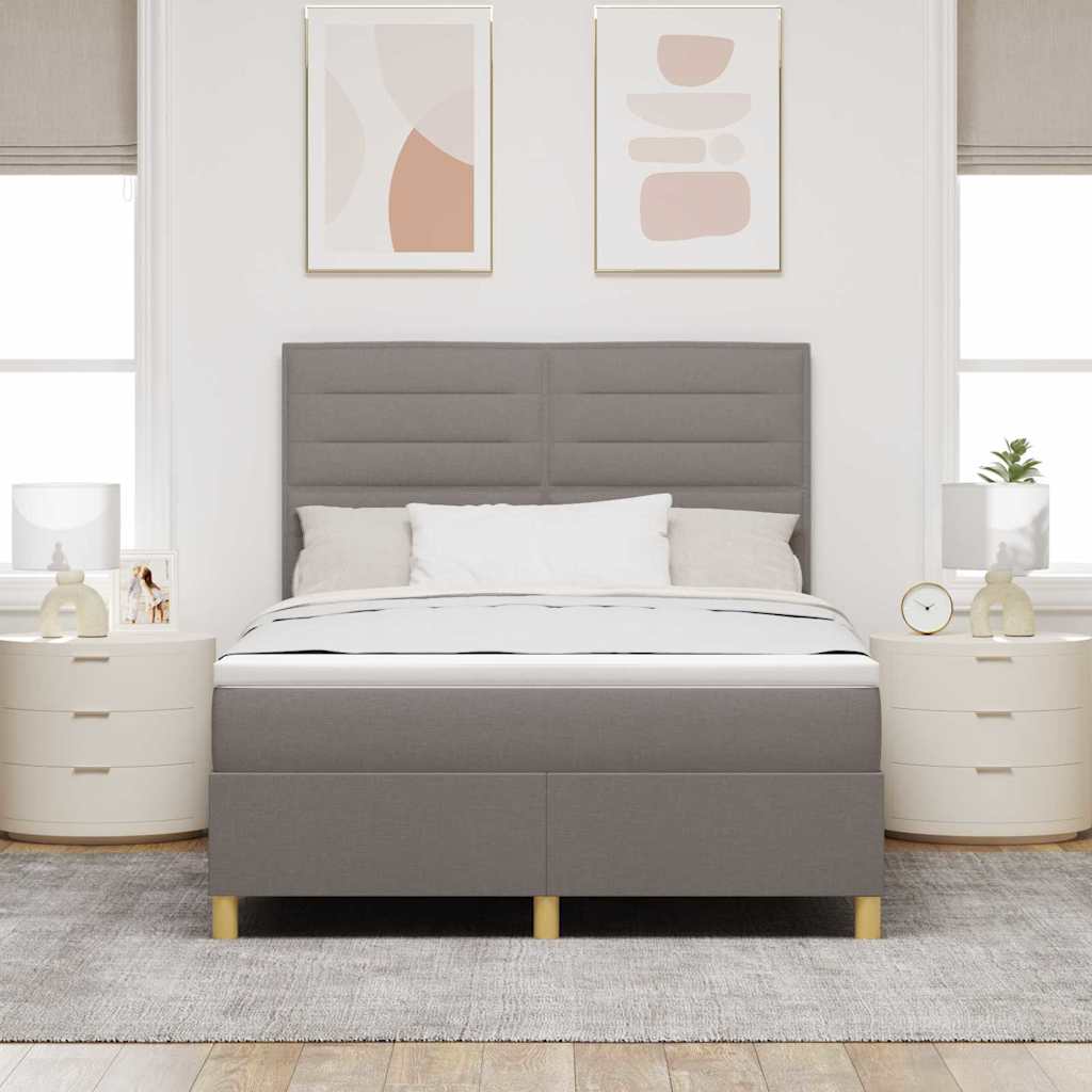LED Box Spring Krevet Sivo-smeđa 140 x 190 cm tkanina