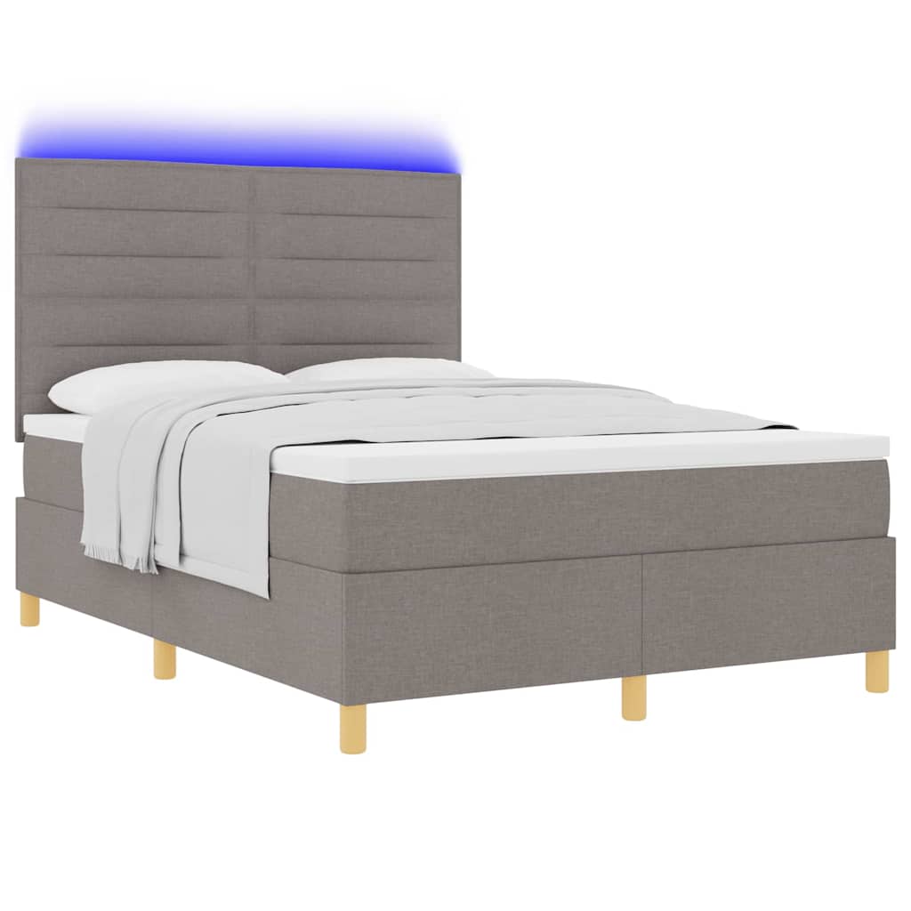 LED Box Spring Krevet Sivo-smeđa 140 x 190 cm tkanina