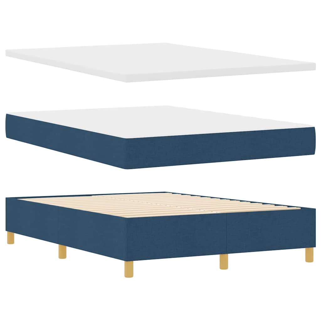 LED Box Spring Krevet s madracem Plava 140 x 190 cm tkanina