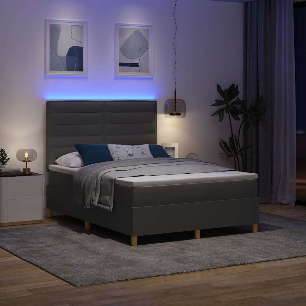 LED Box Spring Krevet Tamno siva 140 x 200 cm tkanina