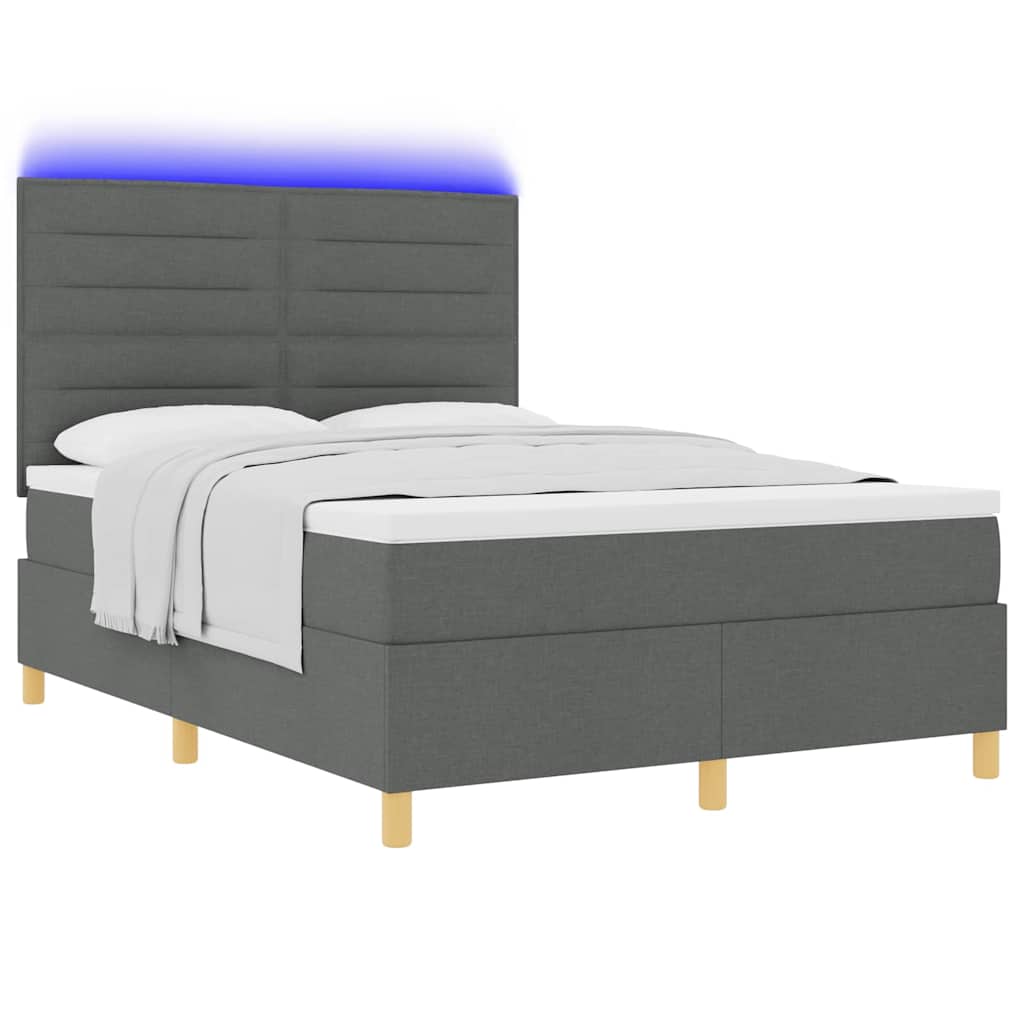 LED Box Spring Krevet Tamno siva 140 x 200 cm tkanina