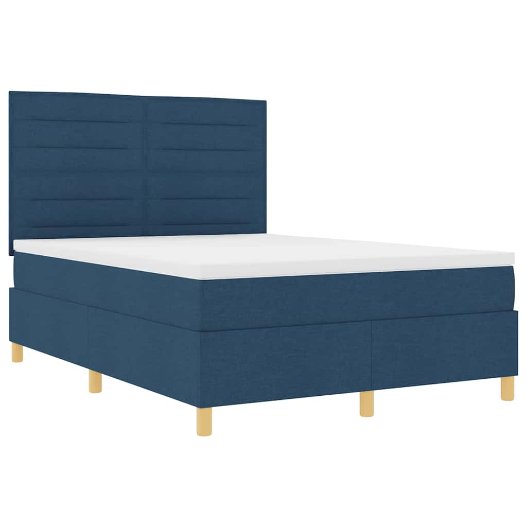 LED Box Spring Krevet s madracem Plava 140 x 200 cm tkanina