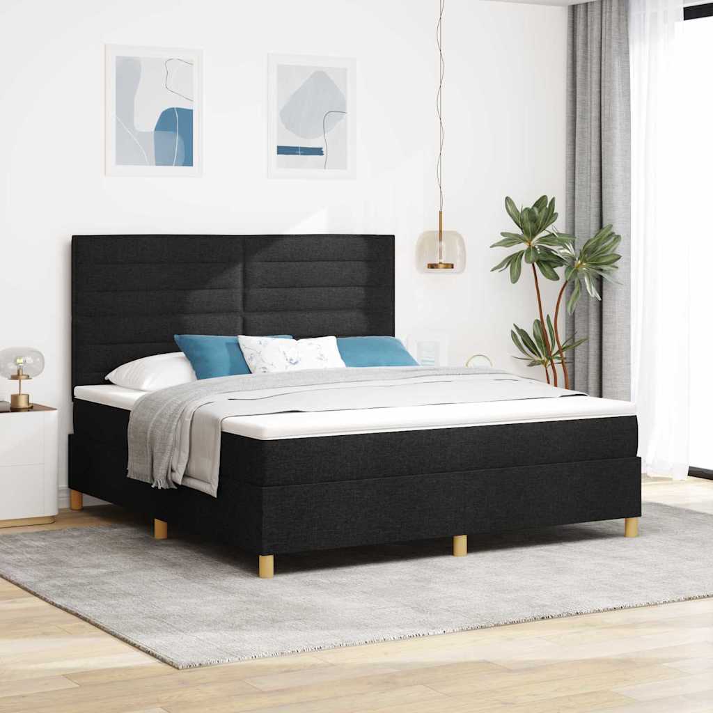 LED Box Spring Krevet s madracem Crna 180 x 200 cm tkanina
