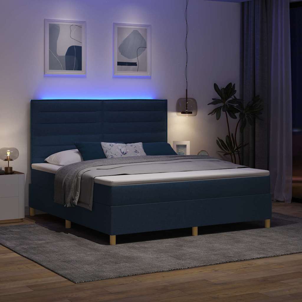 LED Box Spring Krevet s madracem Plava 180 x 200 cm tkanina