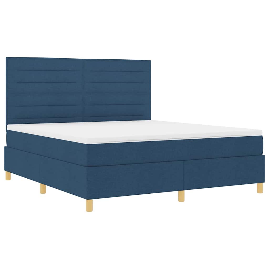 LED Box Spring Krevet s madracem Plava 180 x 200 cm tkanina
