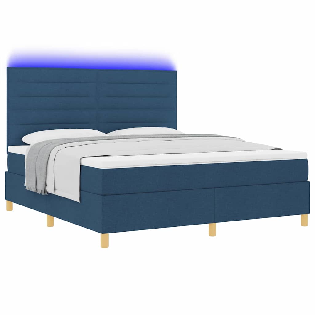 LED Box Spring Krevet s madracem Plava 180 x 200 cm tkanina