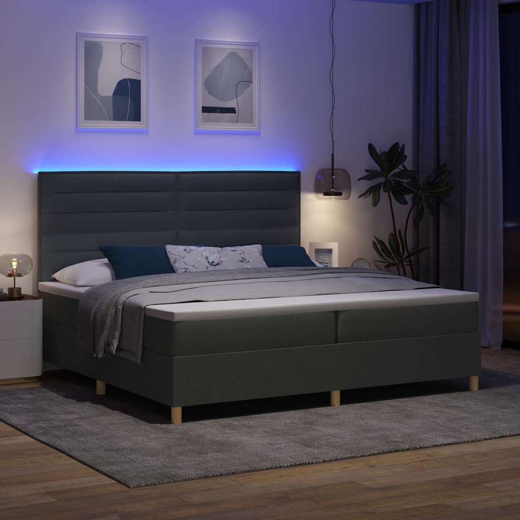LED Box Spring Krevet Tamno siva 200 x 200 cm tkanina