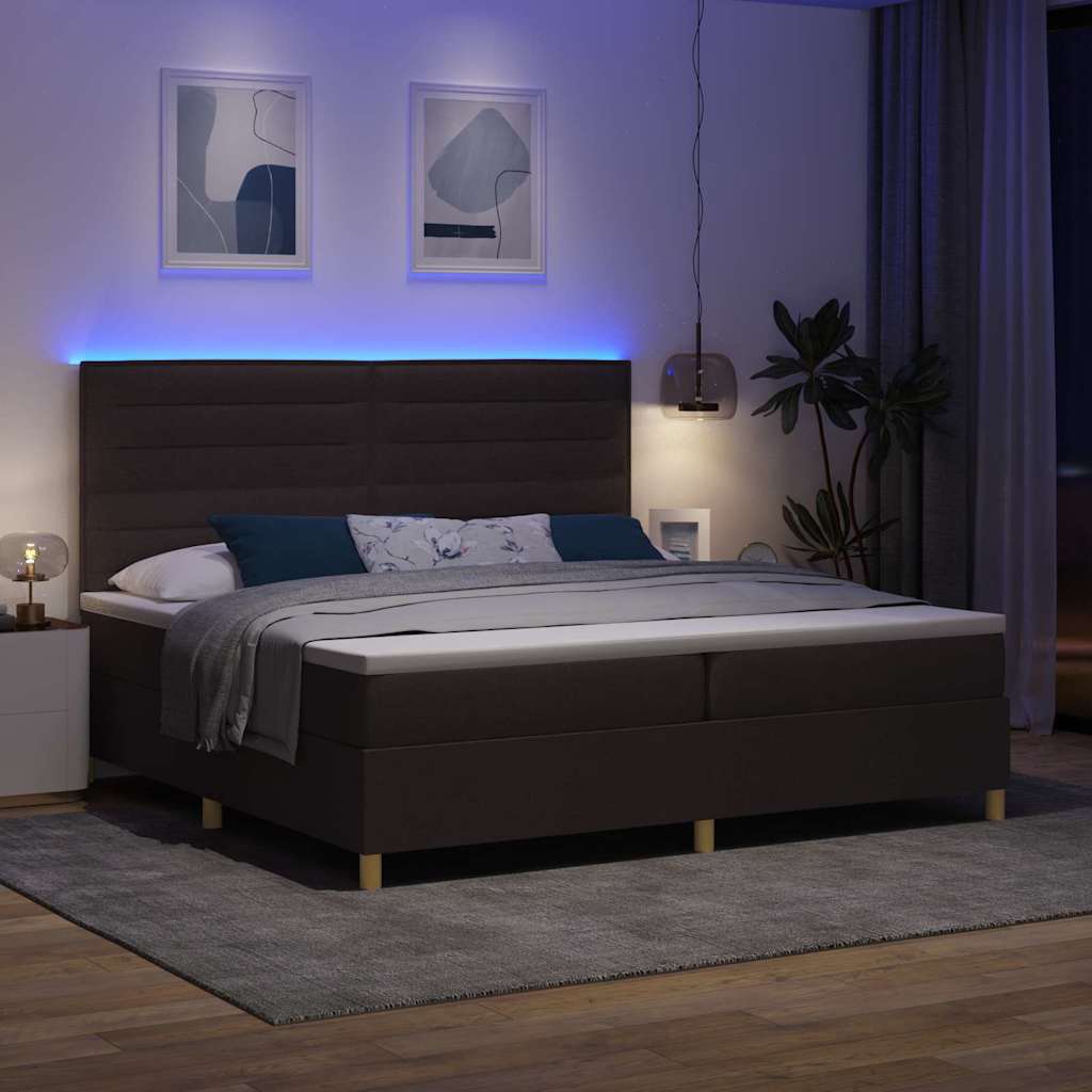 LED Box Spring Krevet Tamno smeđa 200 x 200 cm tkanina