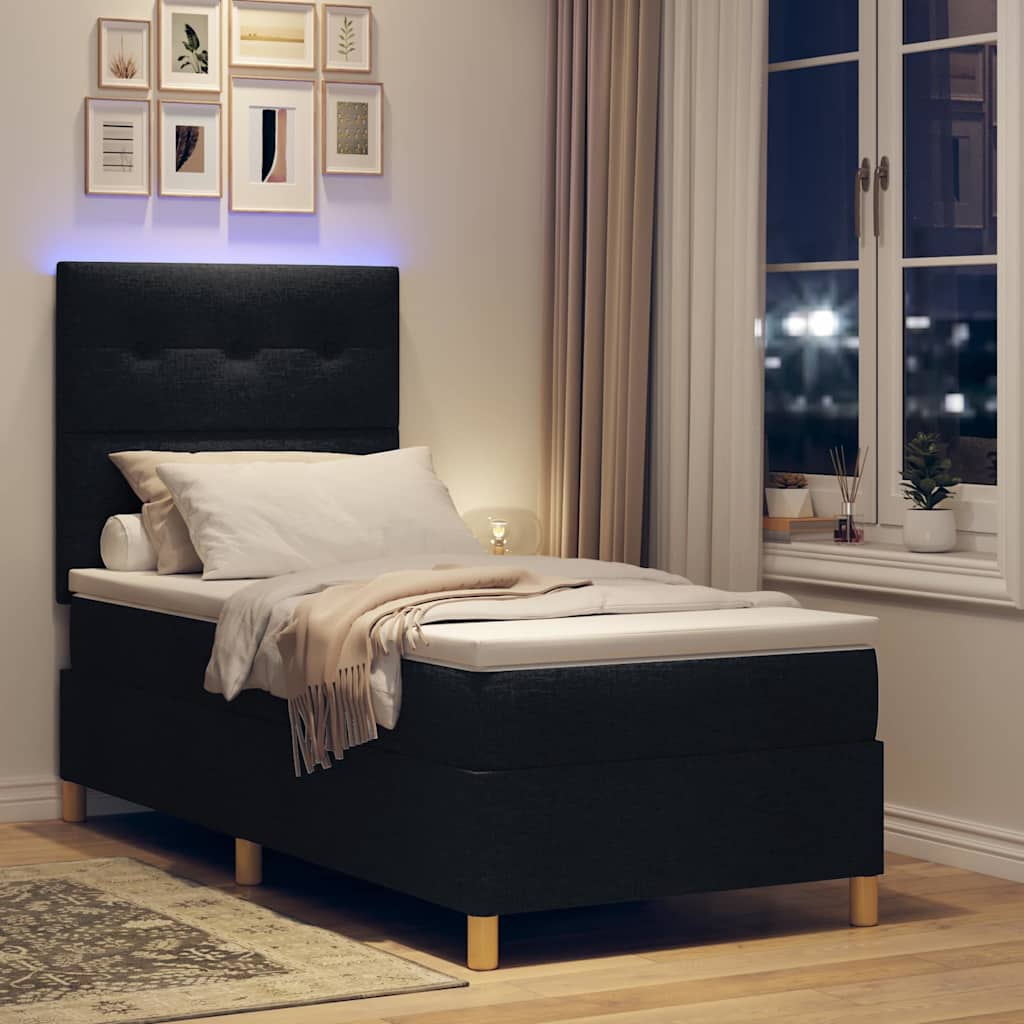 LED Box Spring Krevet s madracem Crna 80 x 200 cm tkanina